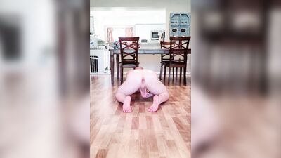 Horny guy shows his feet and ass while masturbating on the floor