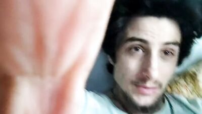 Bearded amateur teases with his big hard cock and jerks off