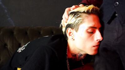 Cute blond twink plays a game but ends up sucking dick