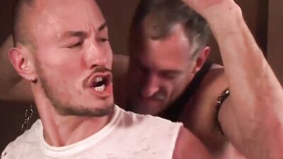 Dominant daddy ties a guy up to fuck his throat and ass