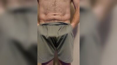 Mature amateur teases with his monster cock in various undies