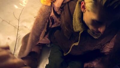 Cute blond twink pays the Witcher for his services with blowjob and anal