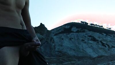 Athletic guy with chiseled abs goes outdoors to jerk off solo