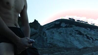 Athletic guy with chiseled abs goes outdoors to jerk off solo