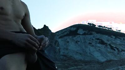 Athletic guy with chiseled abs goes outdoors to jerk off solo