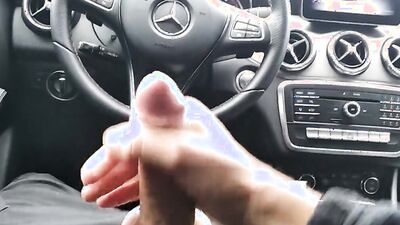 Hot stud with a big cock jerks off in his car