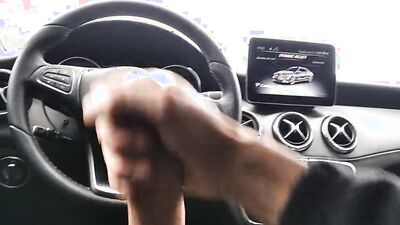 Hot stud with a big cock jerks off in his car