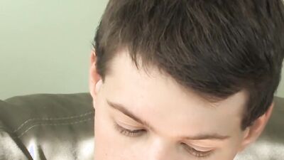 Cute twink has fun at an interview before stripping and jerking off