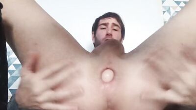 Naughty amateur shoves a whole dildo in his tight ass