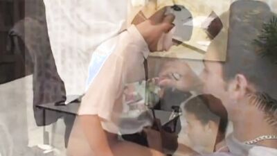Handsome Latino is riding his mate's cock inside the bedroom