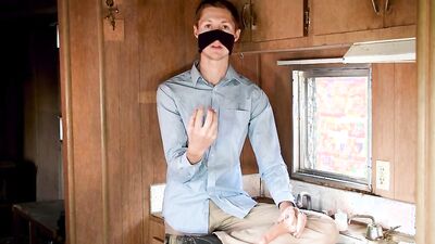 Skinny gay chap is having some fun inside his trailer