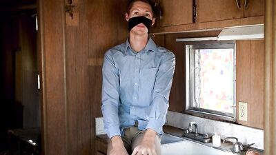 Skinny gay chap is having some fun inside his trailer