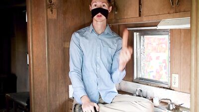 Skinny gay chap is having some fun inside his trailer