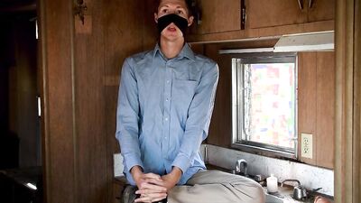 Skinny gay chap is having some fun inside his trailer