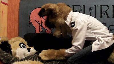 Two masked college dudes are having sex after the party
