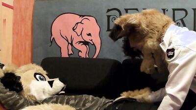 Two masked college dudes are having sex after the party