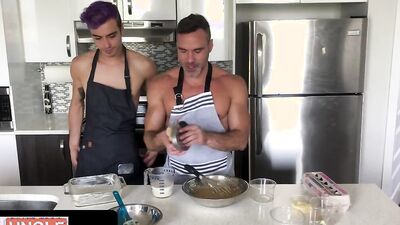 Lovely twink with purple hair drilled hardcore in the kitchen