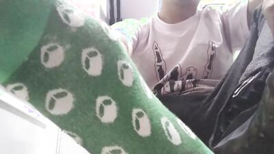 Long green socks and sweaty feet in your face