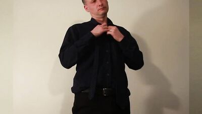 Kudoslong in a shirt and tie undresses and he takes his semi-erect cock and starts wanking – he is an erect naked wanker