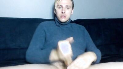 Amateur blond gay is jerking off in front of the camera