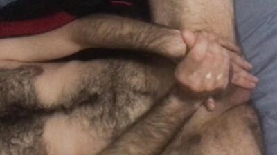 Amateur bear is stroking his dick in front of the camera
