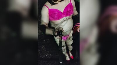 Amateur femboy is walking and filming himself out in the open