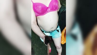 Amateur femboy is walking and filming himself out in the open