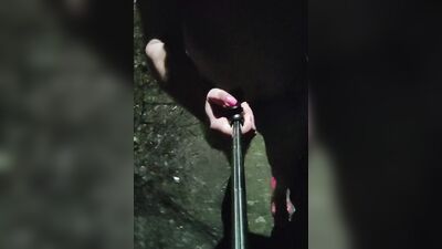 Amateur femboy is walking and filming himself out in the open