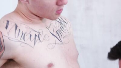 Inked and skinny twink takes a hard dick in his tight asshole