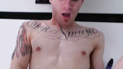Inked and skinny twink takes a hard dick in his tight asshole