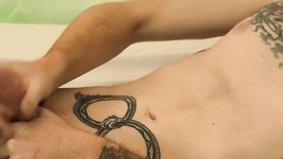 Bearded tattooed amateur Dom Ty masturbates and cums solo