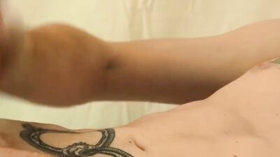 Bearded tattooed amateur Dom Ty masturbates and cums solo