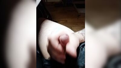 Morgan stroking his cock, edges and cums all over himself with multiple cumshots
