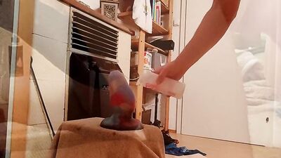 Perverted bloke gets his ass destroyed with huge mechanical dildo