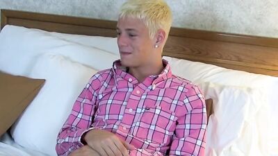 Young blond twink Kyle Richerds masturbates after interview