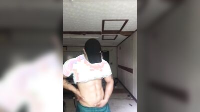College teen stroking his thick cock