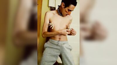 BDSM self CBT and nipple pain, in artistic Cracky style