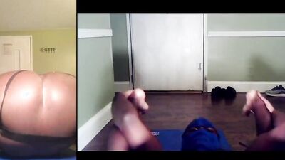 Chubby black guy with a huge ass teases in skimpy panties