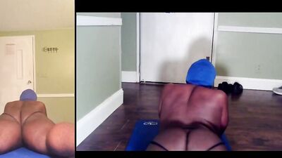 Chubby black guy with a huge ass teases in skimpy panties