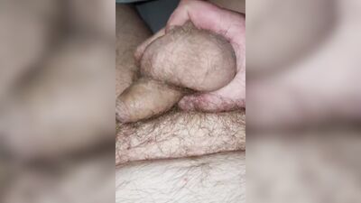 Small tiny uncut dick. Precum very wet. Nice ending.