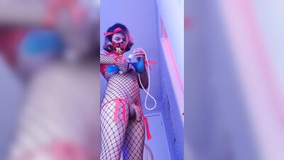 Rave femboy fucks himself after dancing with a toy stuck up in his guts :D