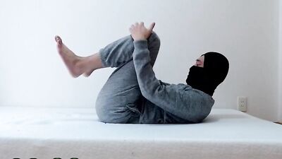 Masked dude shows you how to stretch and achieve multiple orgasms