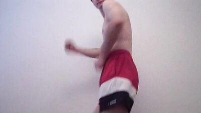 Kudoslong in red shorts playing with his cock and wanking
