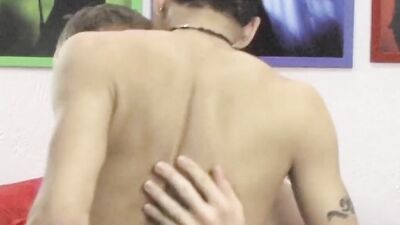Twink lovers Angel Kelly and Gabe Crawford anal fuck and cum