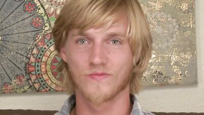 Blonde guy shows his hard cock and gets a handjob and ass play
