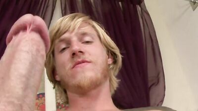 Blonde guy shows his hard cock and gets a handjob and ass play