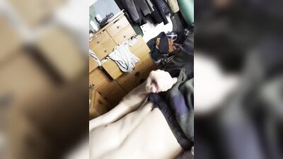 Twink Undressing, Using Vibrator, Jerking to FNAF Porn and Cumming in Cum Stained Briefs