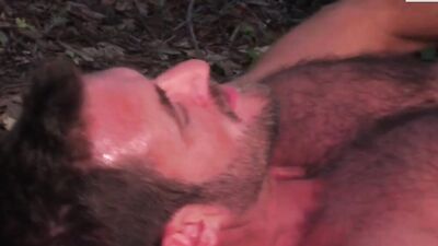 Hot studs with sexy muscles fuck hard outdoors in nature
