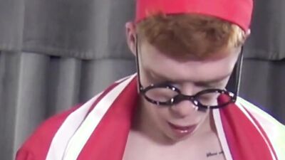 Skinny large cock twink with glasses barebacks a friend