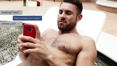 Studs take a break from anal pounding to use a double dildo